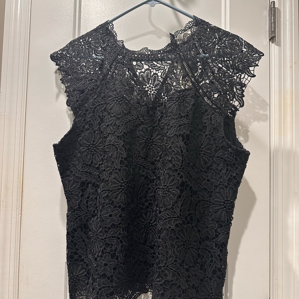 Adiva Black Floral Lace Blouse NWT